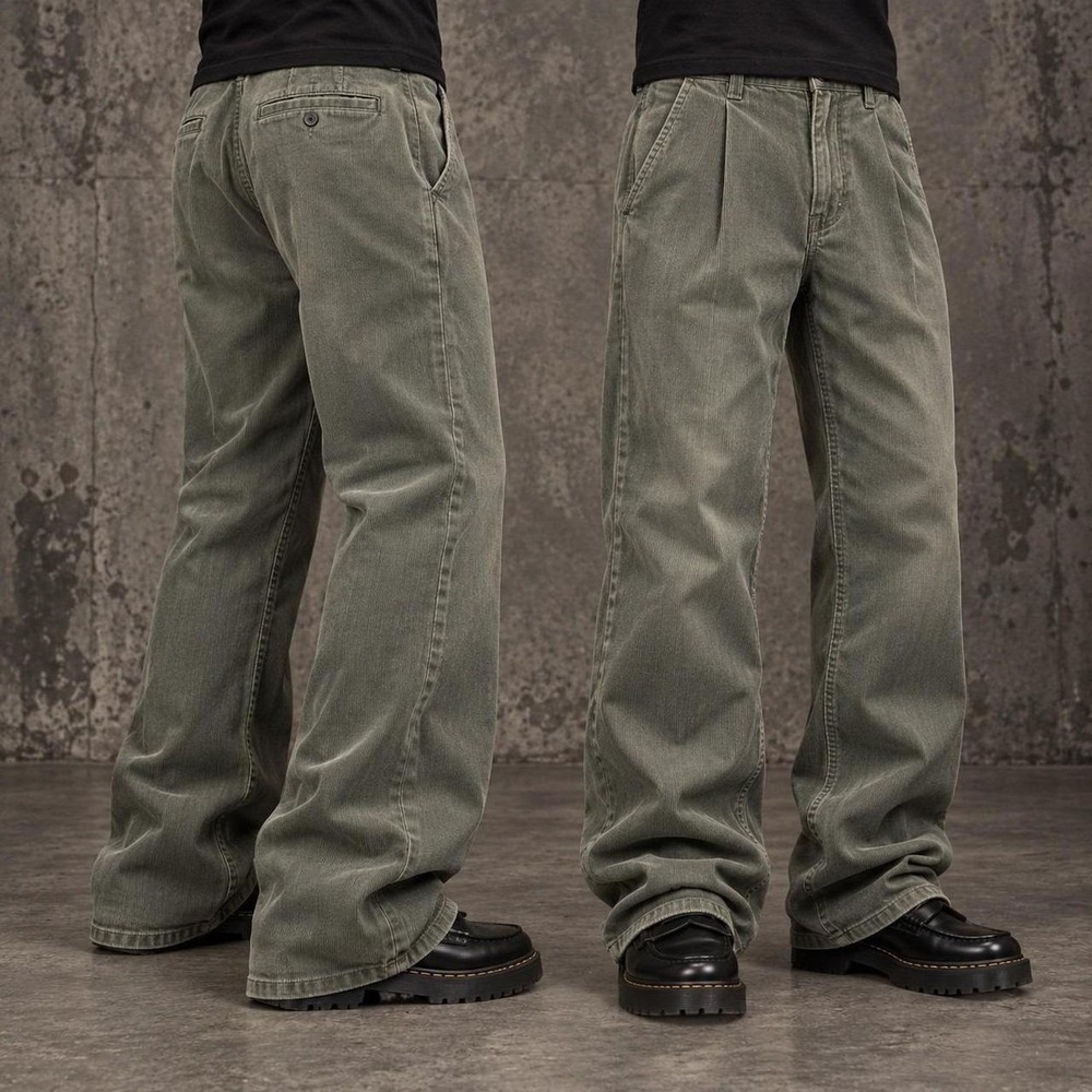 36x28 Olive Green Pleated Baggy Corduroy Dress Pants Y2K
